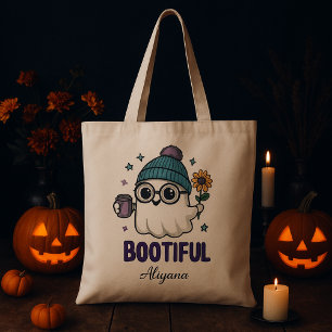 Tote Bag Jolie Halloween Floral Violet Boo-tiful Ghost