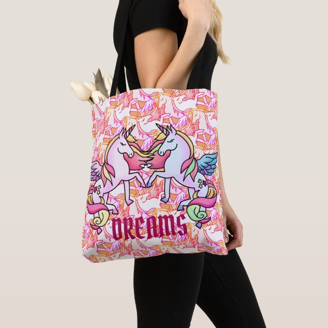 Tote Bag Jolie licorne Rainbow Dream Pastel Pegasus (De près)