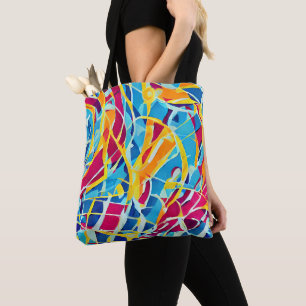 Tote Bag Jolie oeuvre rétro Blue Pink tendance abstrait