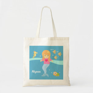 Tote Bag Jolie petite fille sirène sous les animaux de la m