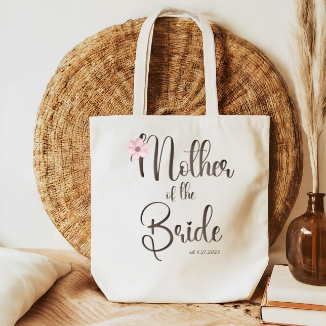 Tote Bag Jolie rose florale Caligraphie Mère de la mariée (Créateur téléchargé)
