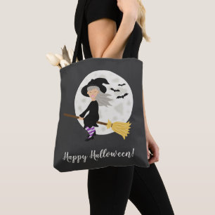 Tote Bag Jolie sorcière caricaturale fille et Happy Hallowe