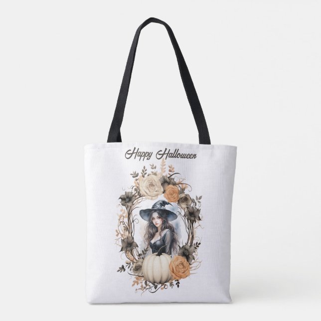 Tote Bag Jolie sorcière dans la couronne d'Halloween (Dos)