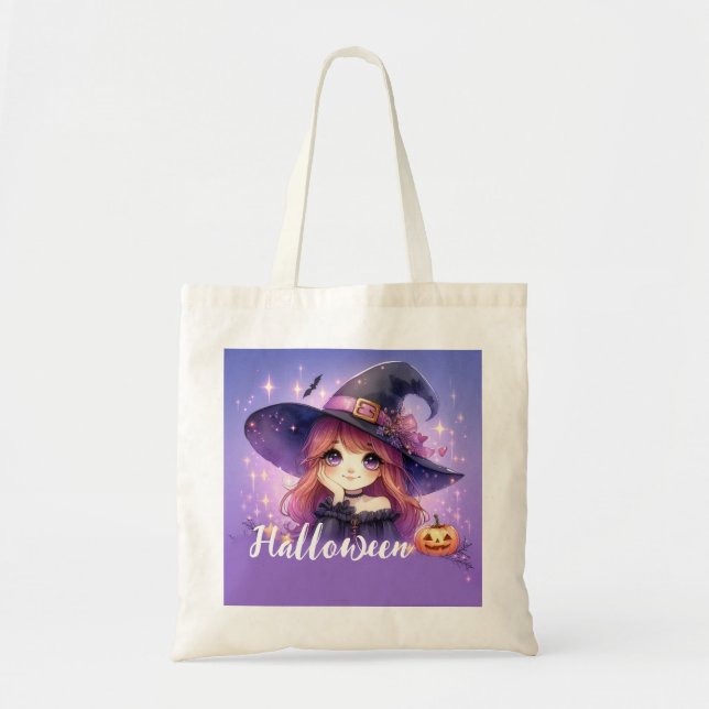 Tote Bag Jolie sorcière d'Halloween Animée (Devant)