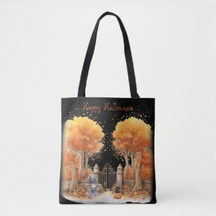Tote Bag Jolie sorcière et chat à l'extérieur de la porte H