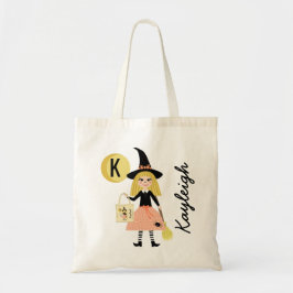 Tote Bag Jolie sorcière Halloween traite le nom du monogram