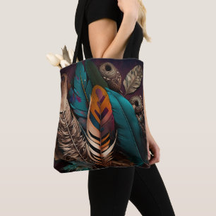 TOTE BAG JOLIE TERRE TONED BOHO FEATHERS