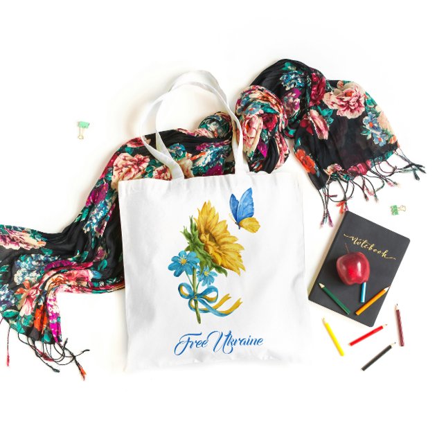 Tote Bag Jolie Ukraine libre tournesol & papillon (Créateur téléchargé)