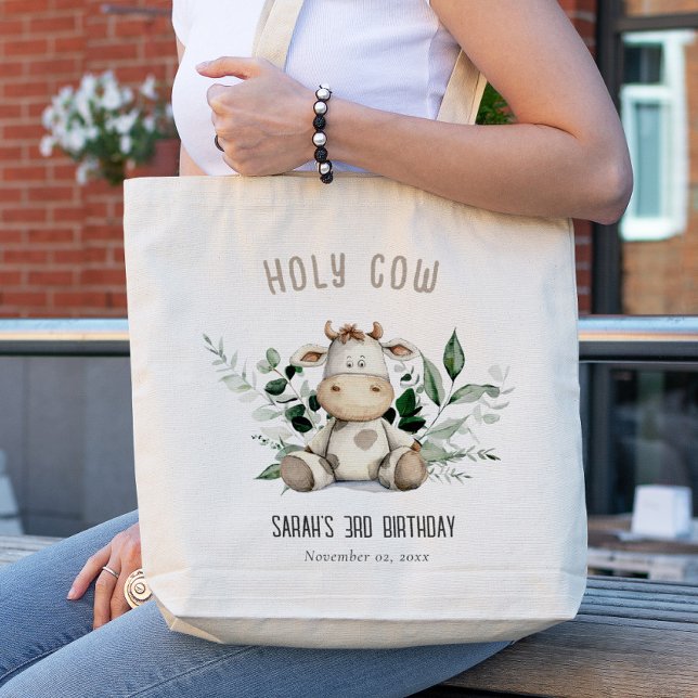 Tote Bag Jolie Vache Foliage Pastel Anniversaire de enfant  (Créateur téléchargé)