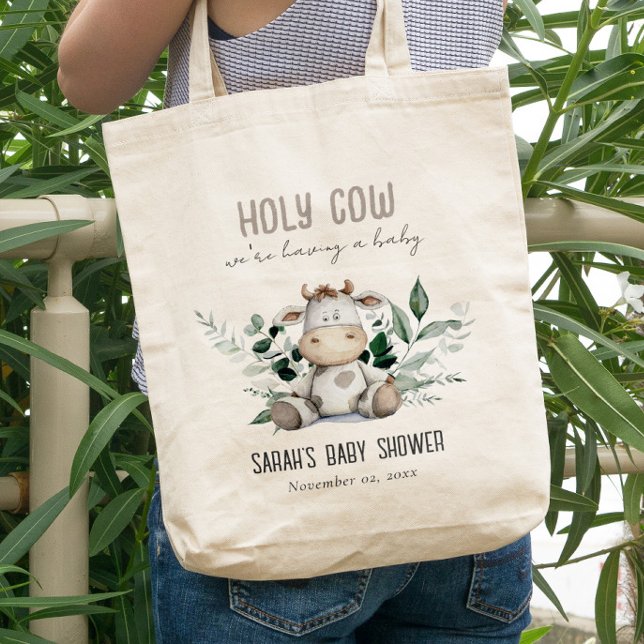Tote Bag Jolie Vache Foliage Pastel Baby shower Neutre (Créateur téléchargé)
