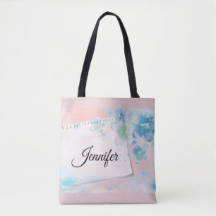 Tote Bag Jolies fleurs bleues sur Arrière - plan rose