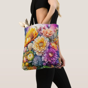 Tote Bag Jolies fleurs d'art aï en aquarelle aux couleurs v