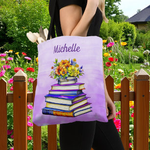Tote Bag Jolies Livres Vintages et Fleurs Personnalisées