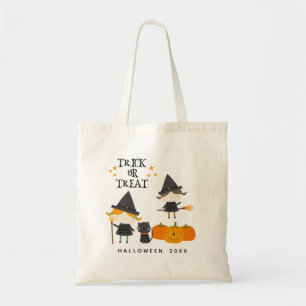 Tote Bag Jolies sorcières et tour Citrouille ou traiter hal