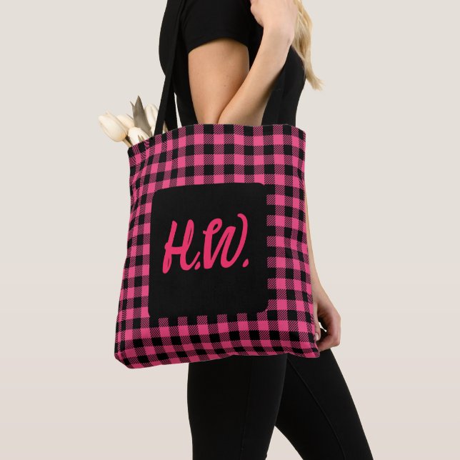 Tote Bag Jolies Valentines Pink Et Black Buffalo Plaid (De près)