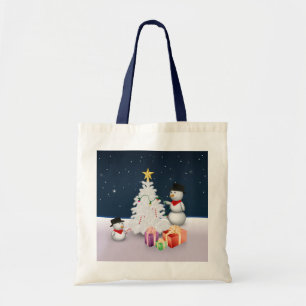 Tote Bag Jolis bonshommes de neige avec sapin de Noël