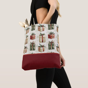 Tote Bag Jolis cadeaux de Noël avec rubans, bloc de couleur