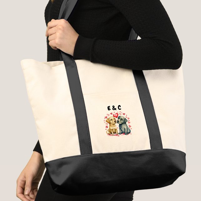 Tote Bag Jolis chiens couple initiales (Créateur téléchargé)
