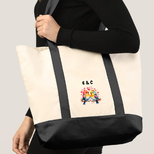 Tote Bag Jolis oiseaux couple initiales