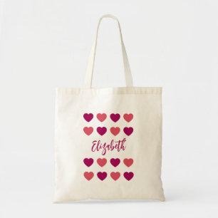 Tote Bag Jolis Tons de Coeurs Roses Écriture Cursive Nom