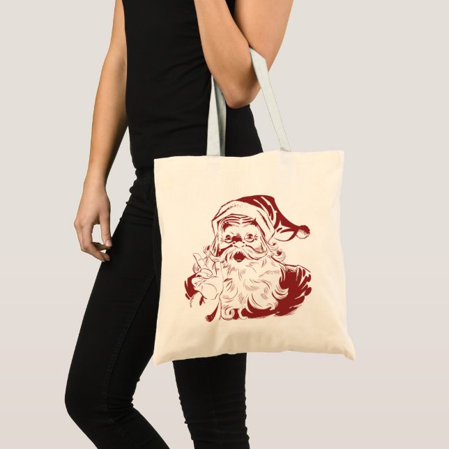 Tote Bag Jolly Santa Claus dans Red Fun Retro Joyeux Noël (Devant (produit))