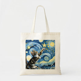 Tote Bag Jouer Starry Night Kitten bleu