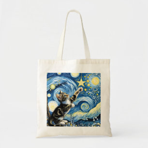 Tote Bag Jouer Starry Night Kitten bleu