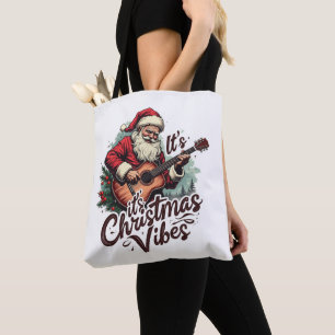 Tote Bag Joueur de guitare de Noël Père Noël - Rockin autou