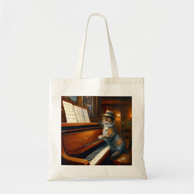 Tote Bag Joueur de piano de chat (Devant)