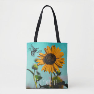Tote Bag Joueur de tennis Bumblebee avec tournesol et texte
