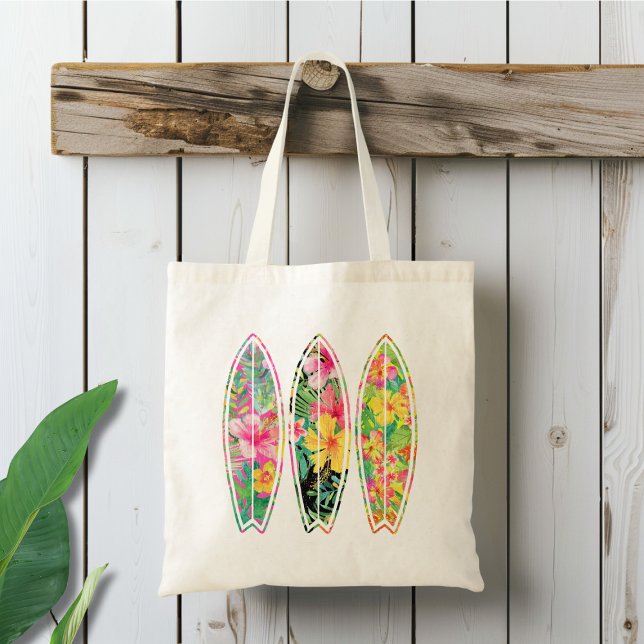 Tote Bag Jour de la plage de Surfboard à fleurs (Créateur téléchargé)