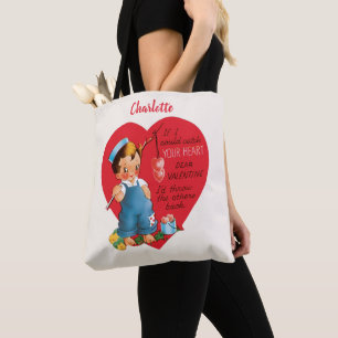 Tote Bag Jour de la Saint Valentin vintage, Coeurs de Pêche