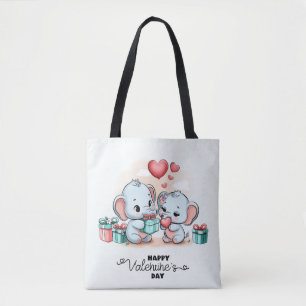 Tote Bag Jour des Valentines du Coeur de l'Eléphant Cartoon