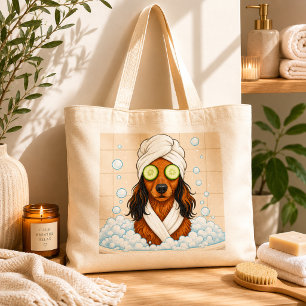 Tote Bag Journée Spa Chien Drôle avec des Yeux de Concombre