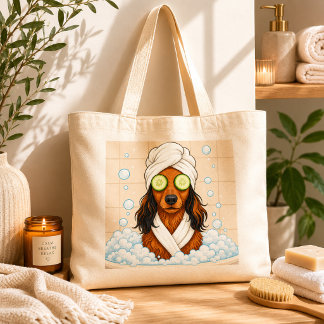Tote Bag Journée Spa Chien Drôle avec des Yeux de Concombre
