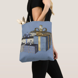 Tote Bag Jours fériés de cadeaux de Noël en or bleu