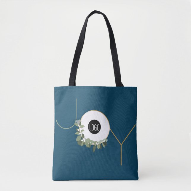 Tote Bag Joy Business Logo Happy Holidays Blue Custom (Devant)
