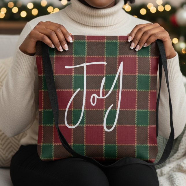 Tote Bag Joy Christmas Holiday Red & Green Tartan Pattern (Joy Christmas Holiday Red & Green Tartan Pattern Tote Bag
)