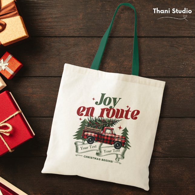 Tote Bag Joy en route Noël commence Camion & X-Mas Arbre (Créateur téléchargé)