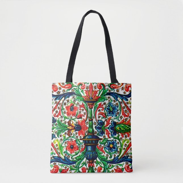 Tote Bag Joyaux Tons Médiéval Fleurs Manuscrits Scrolls (Devant)