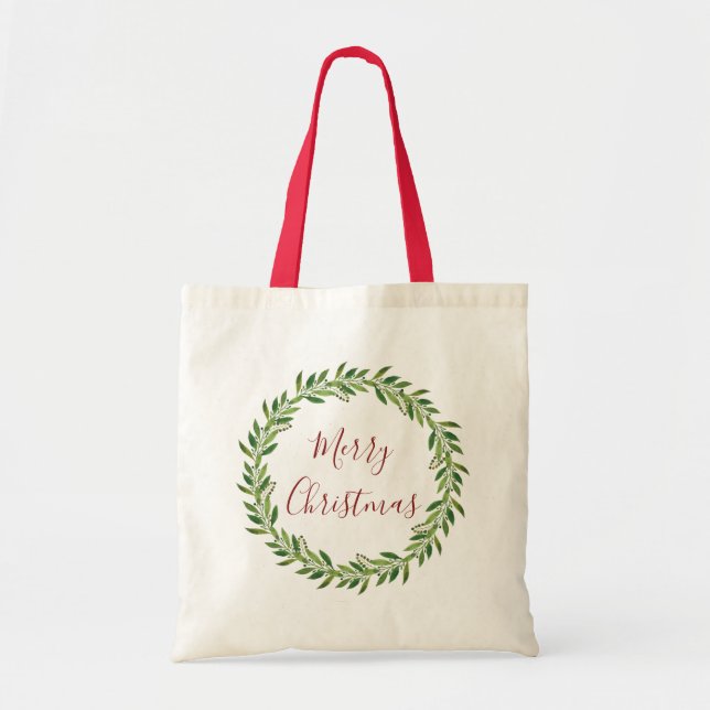 Tote Bag Joyeuse couronne d'aquarelle de Noël (Devant)