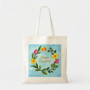 Tote Bag Joyeuse couronne d'aquarelle de Pâques tulipes