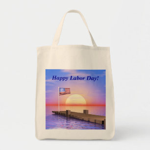 Tote Bag Joyeuse fête du travail Drapeau américain et quai