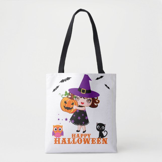 Tote Bag Joyeuse Halloween jolie sorcière fourre-tout (Devant)