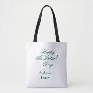 Tote Bag Joyeuse Saint-Patrick famille nom vert minimal