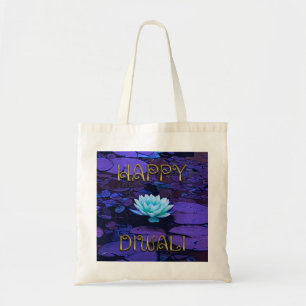 Tote Bag Joyeuse Typographie Diwali Fleur de Lotus Floral V