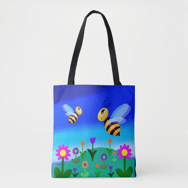 Tote Bag Joyeuses abeilles dans un champ de fleurs (Devant)