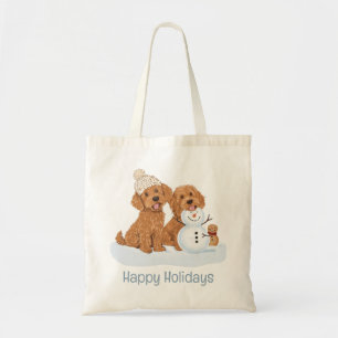 Tote Bag Joyeuses Fêtes Goldendoodle Hiver Chien Bonhomme d
