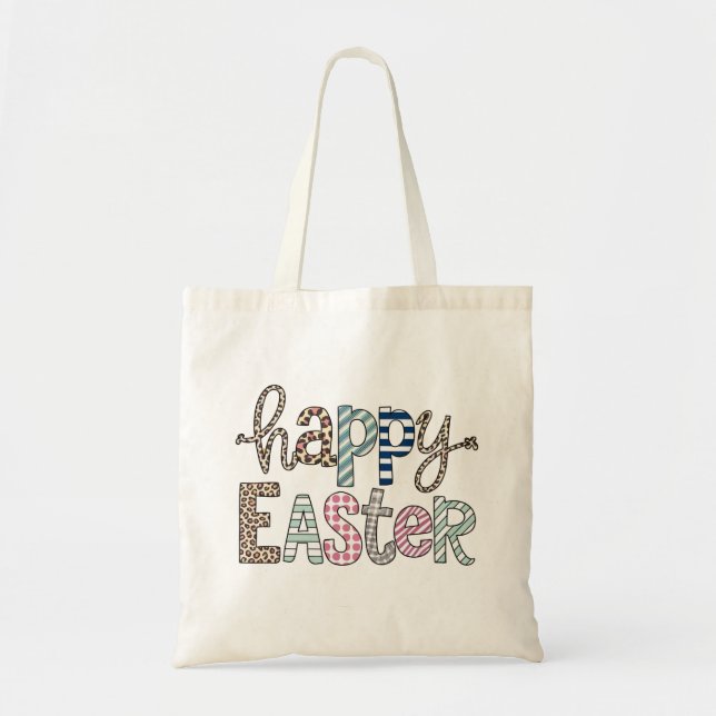 Tote Bag Joyeuses Pâques Lapin Floral Mignon Printemps Léop (Devant)