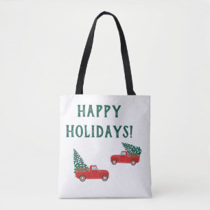 Tote Bag Joyeuses vacances Petit Camion Rouge Arbre de Noël